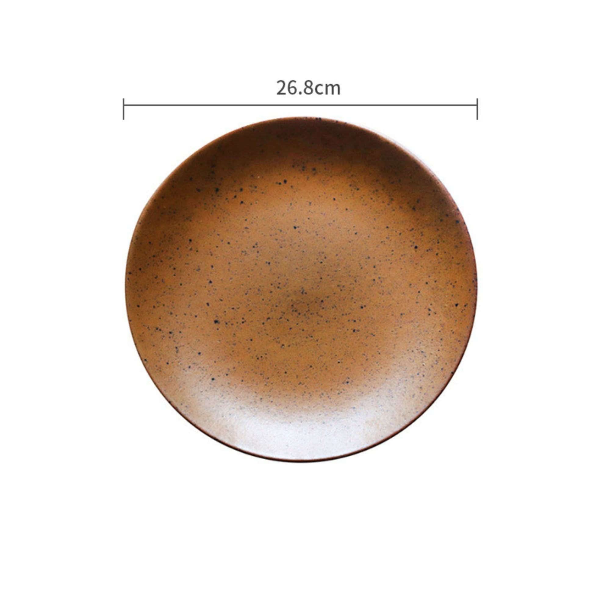 Rustic Dinnerware Brown Speckled plate, ceramic, warm earth tones with dark speckles, 26.8cm diameter.